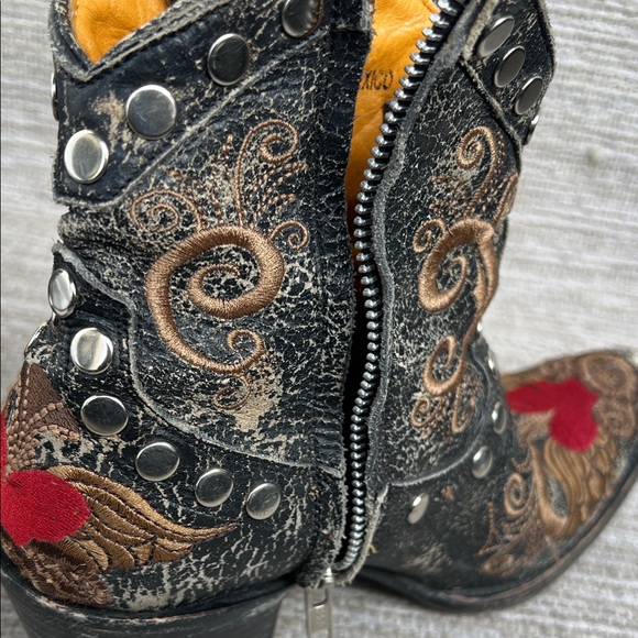 Old Gringo Little G Heart Crackle Distressed Leather Western Boots Size 7 - Picture 7 of 16